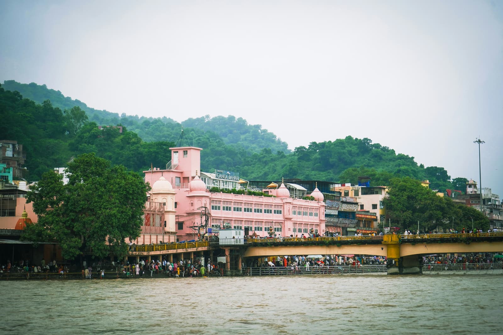 Simple dharamshala room near the Ganga river in Haridwar